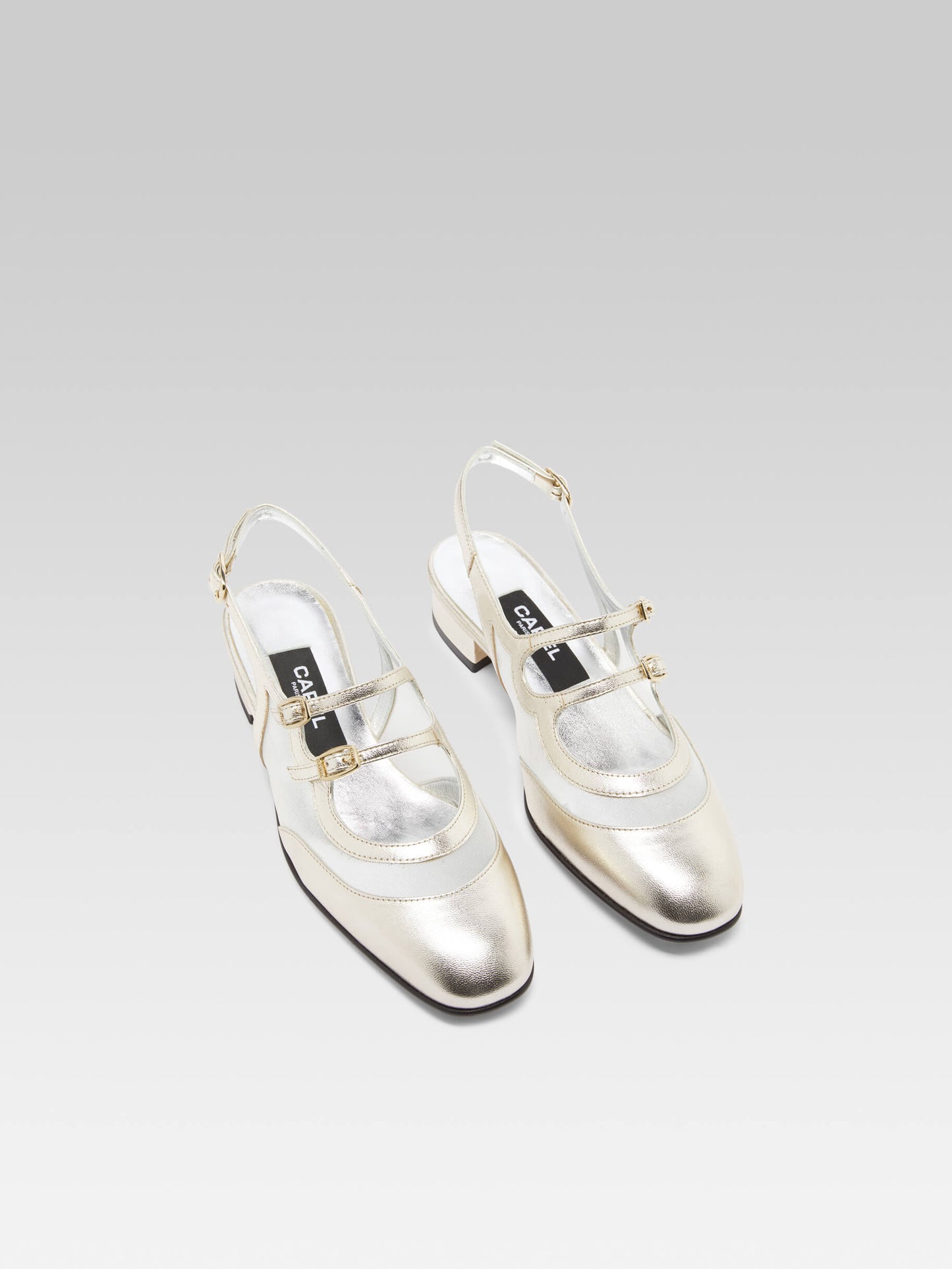 Peche night - Babies slingback cuir platine et résille