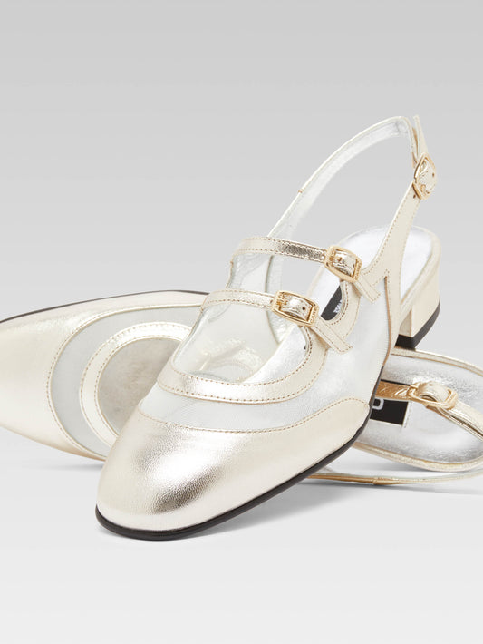 Peche night - Platinum leather and mesh slingback Mary Janes - Image number 5