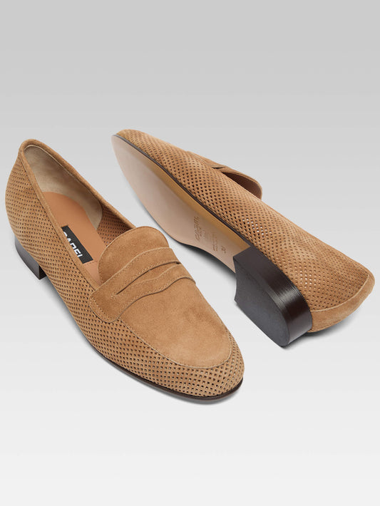 2100 - Hazelnut perforated suede leather loafers - Image number 7