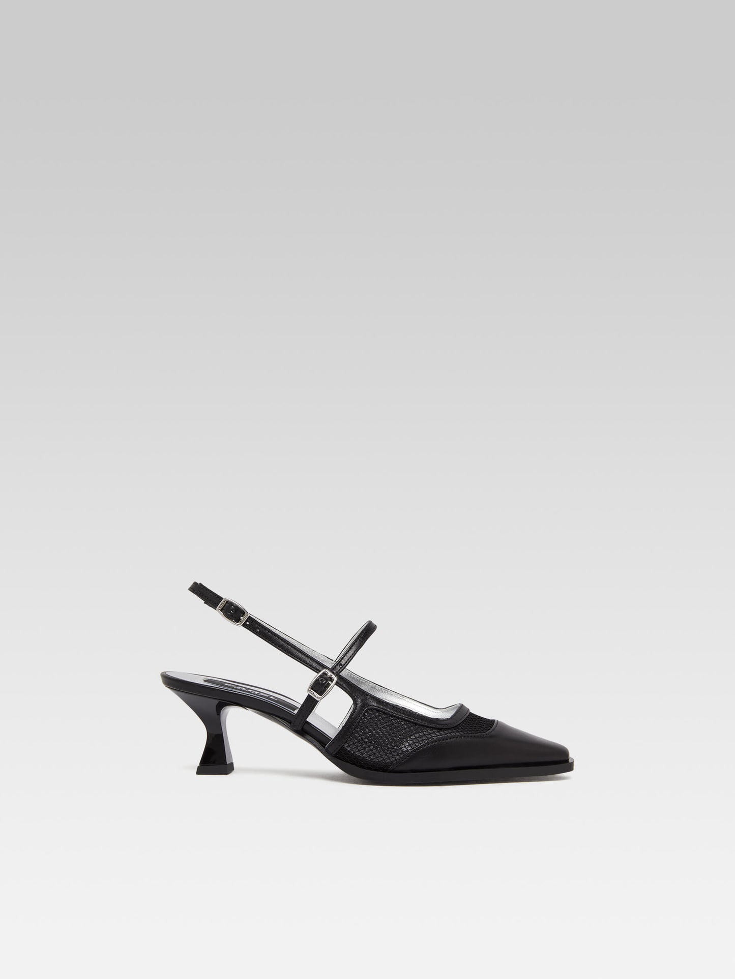 Cecile - Black mesh and leather slingback pumps