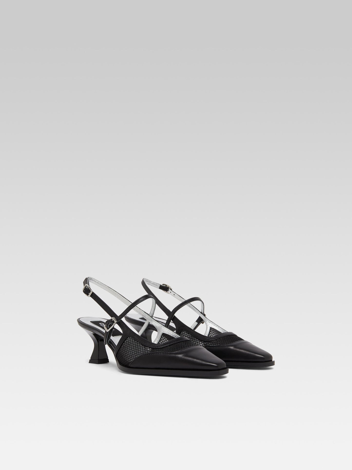 Cecile - Black mesh and leather slingback pumps