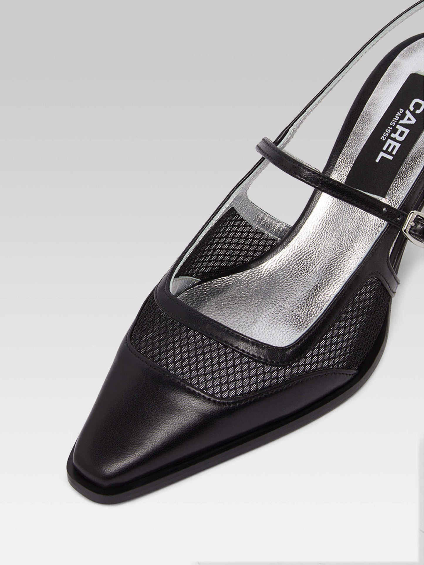 Cecile - Black mesh and leather slingback pumps