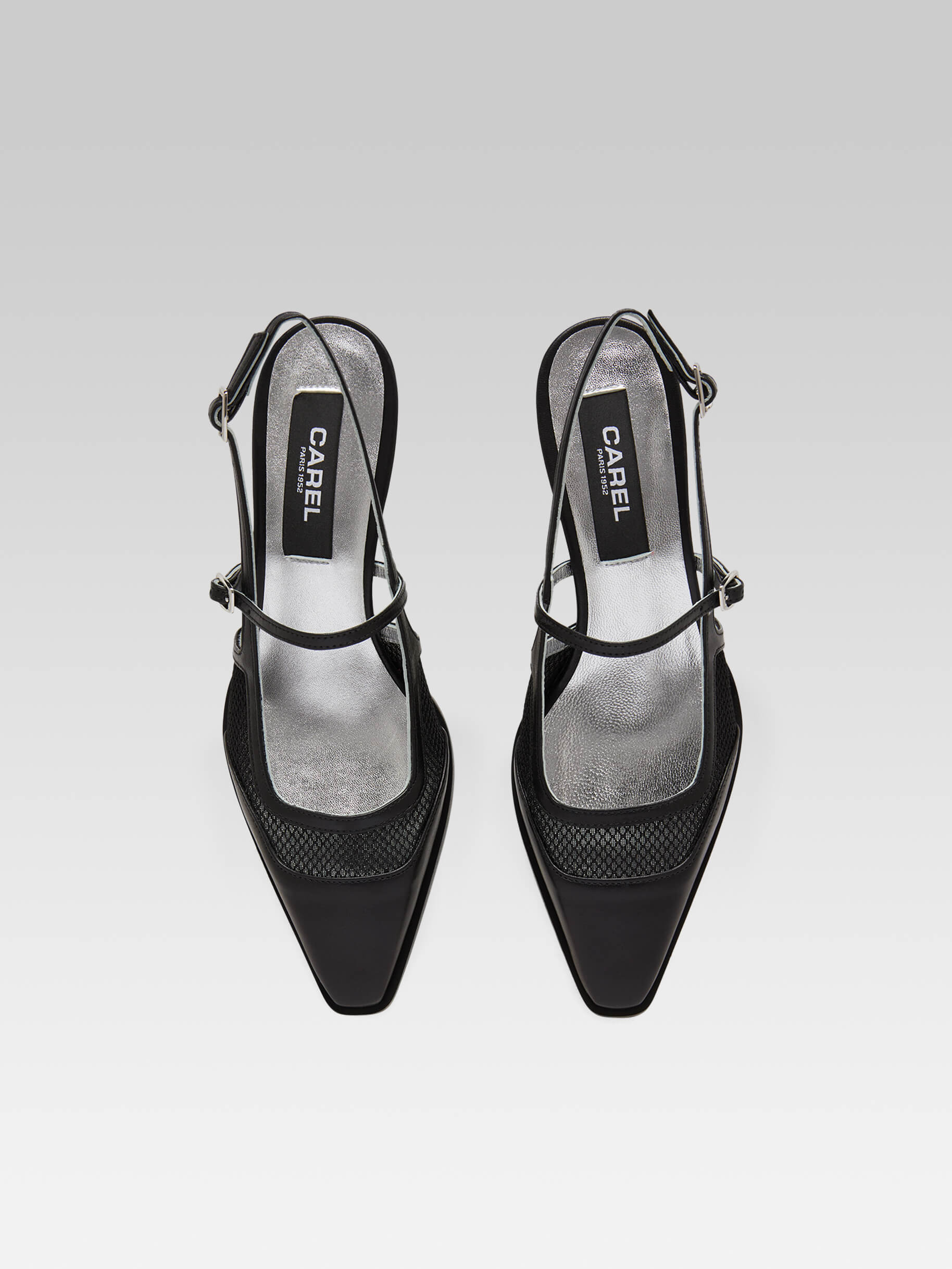 Cecile - Black mesh and leather slingback pumps - Image number 4