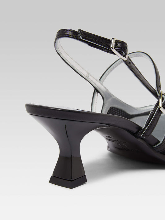 Cecile - Escarpins slingback résille et cuir noir - Image numéro 5