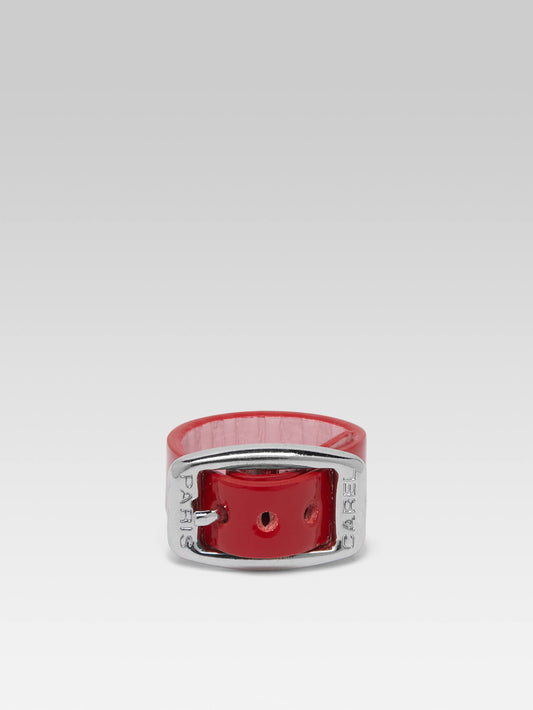 Bague - Cuir verni upcyclé rouge