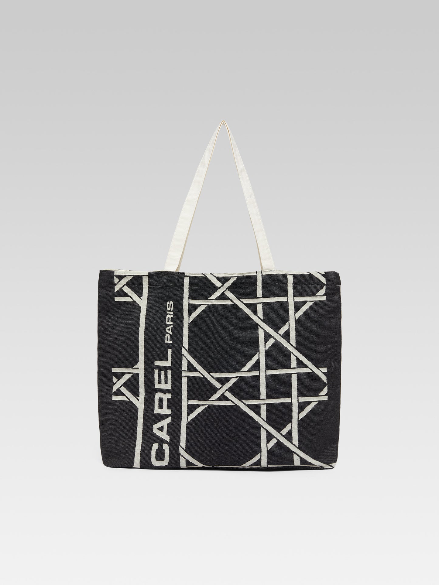 Tote bag - Recycled monogram bag in black and ecru jacquard weave