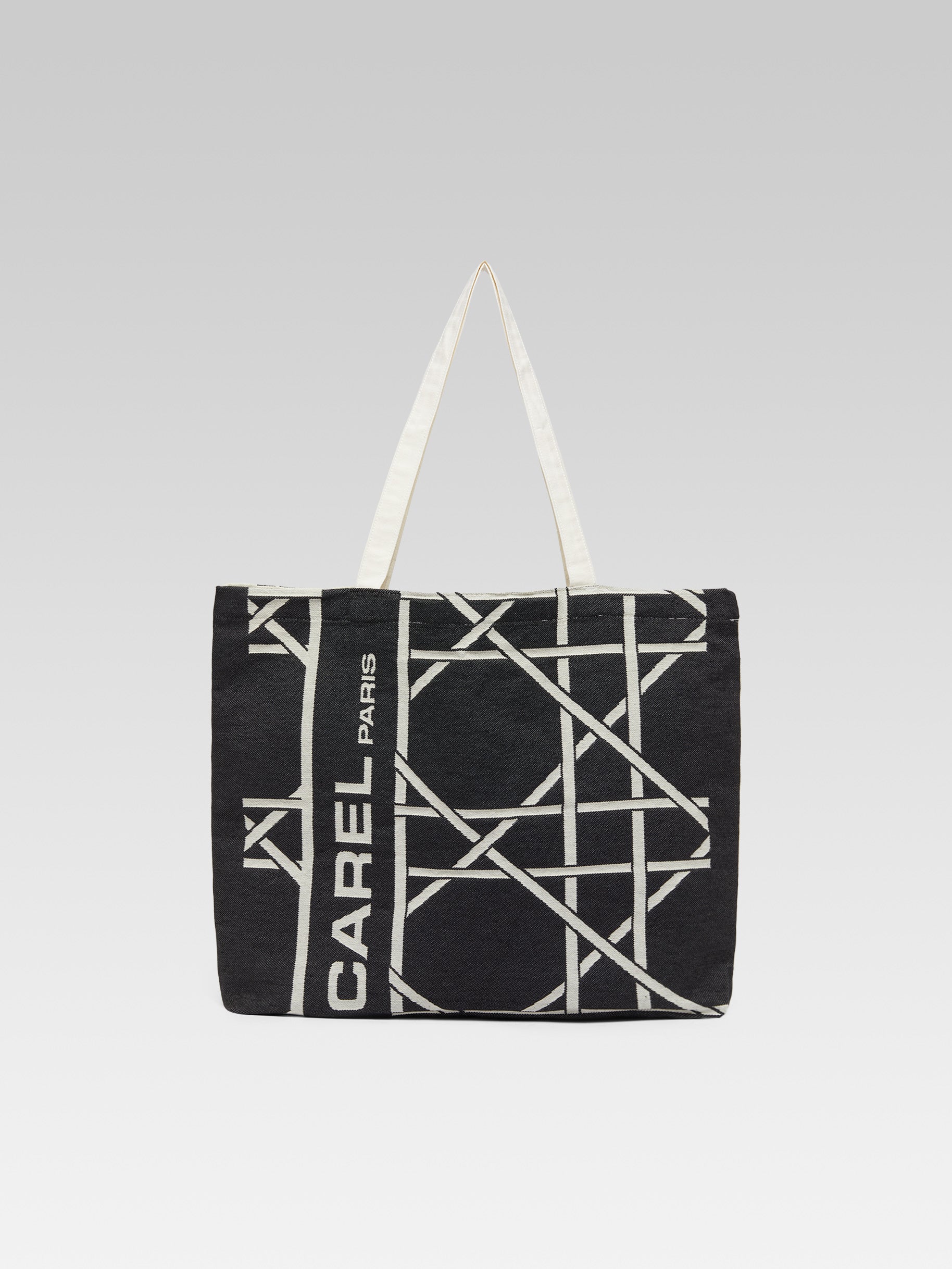 Tote bag - Recycled monogram bag in black and ecru jacquard weave - Image number 1