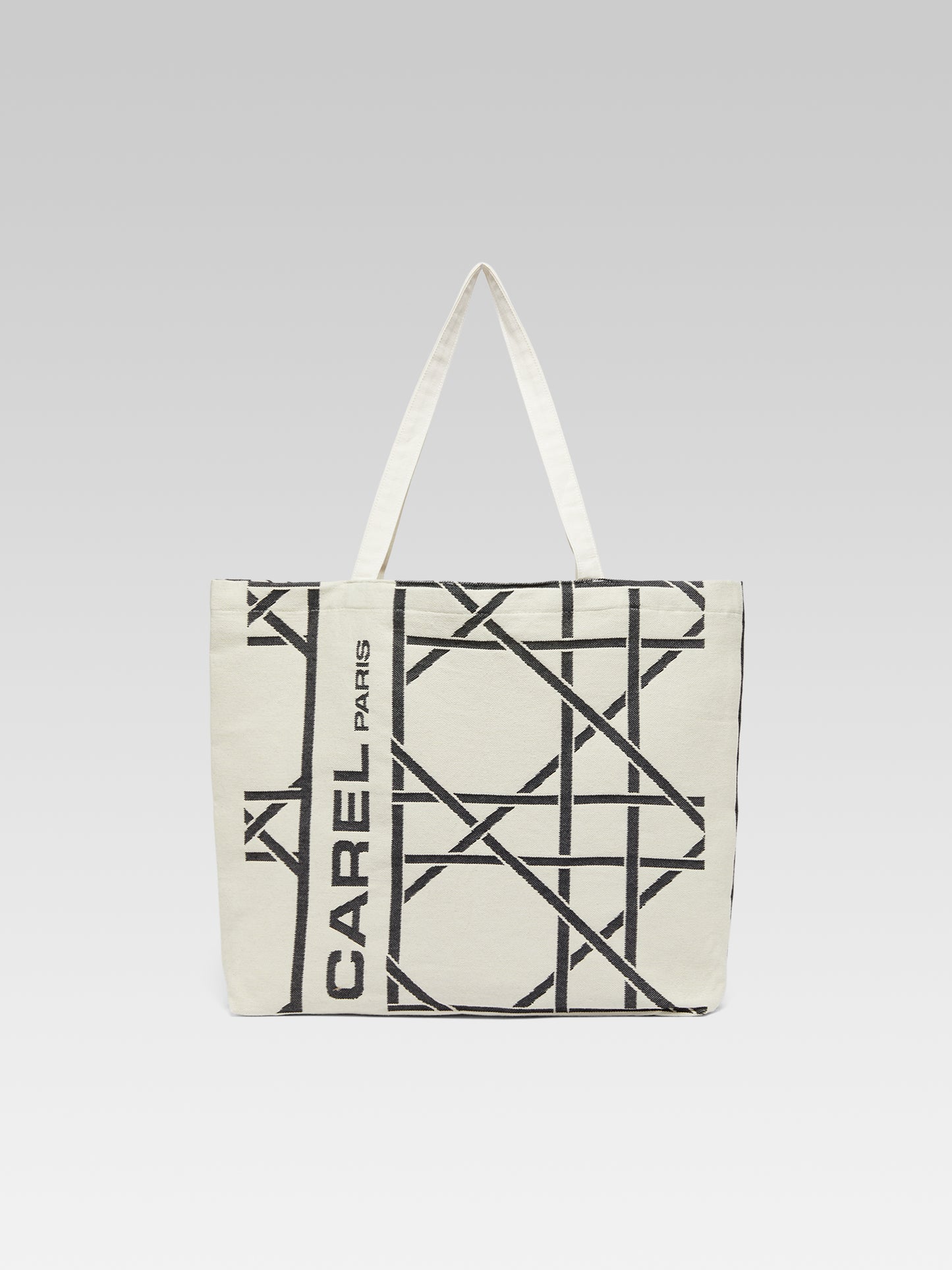 Tote bag - Recycled monogram bag in black and ecru jacquard weave