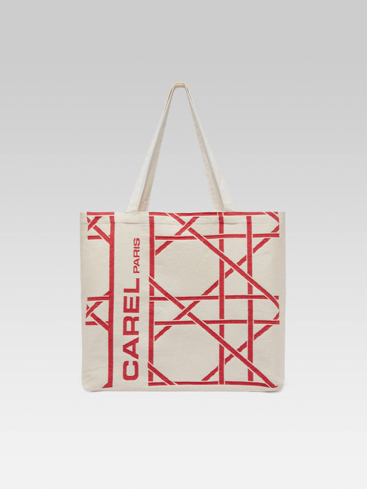 Tote bag - Recycled monogram bag in red and ecru jacquard weave - Image number 2