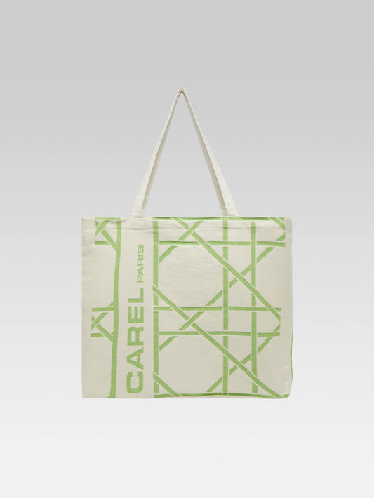 Tote bag - Sac monogramme vert et écru tissage jacquard - Image numéro 2