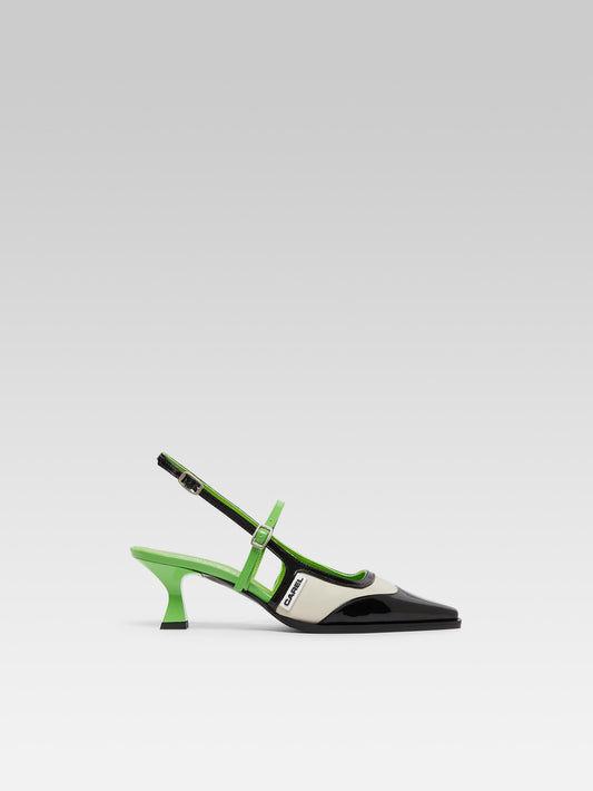 Cecile - Escarpins slingback cuir verni vert et noir