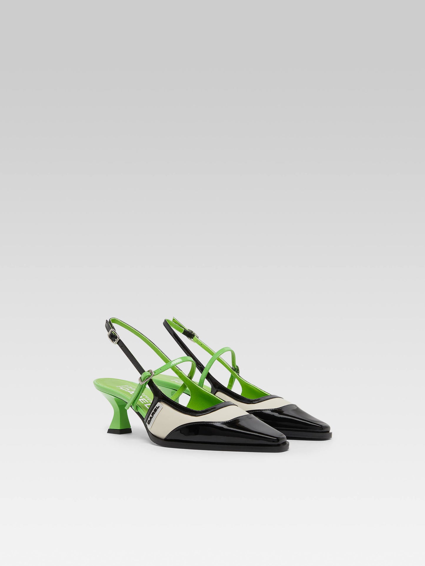 Cecile - Escarpins slingback cuir verni vert et noir