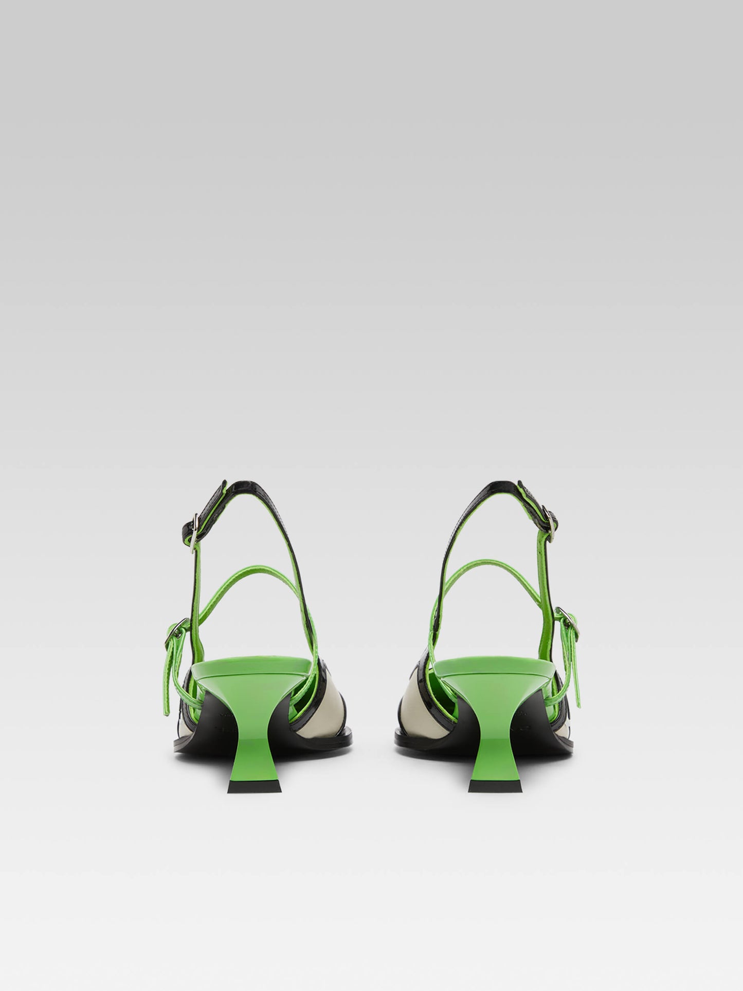 Cecile - Escarpins slingback cuir verni vert et noir