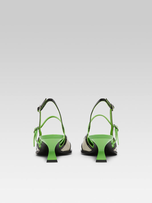 Cecile - Escarpins slingback cuir verni vert et noir - Image numéro 3