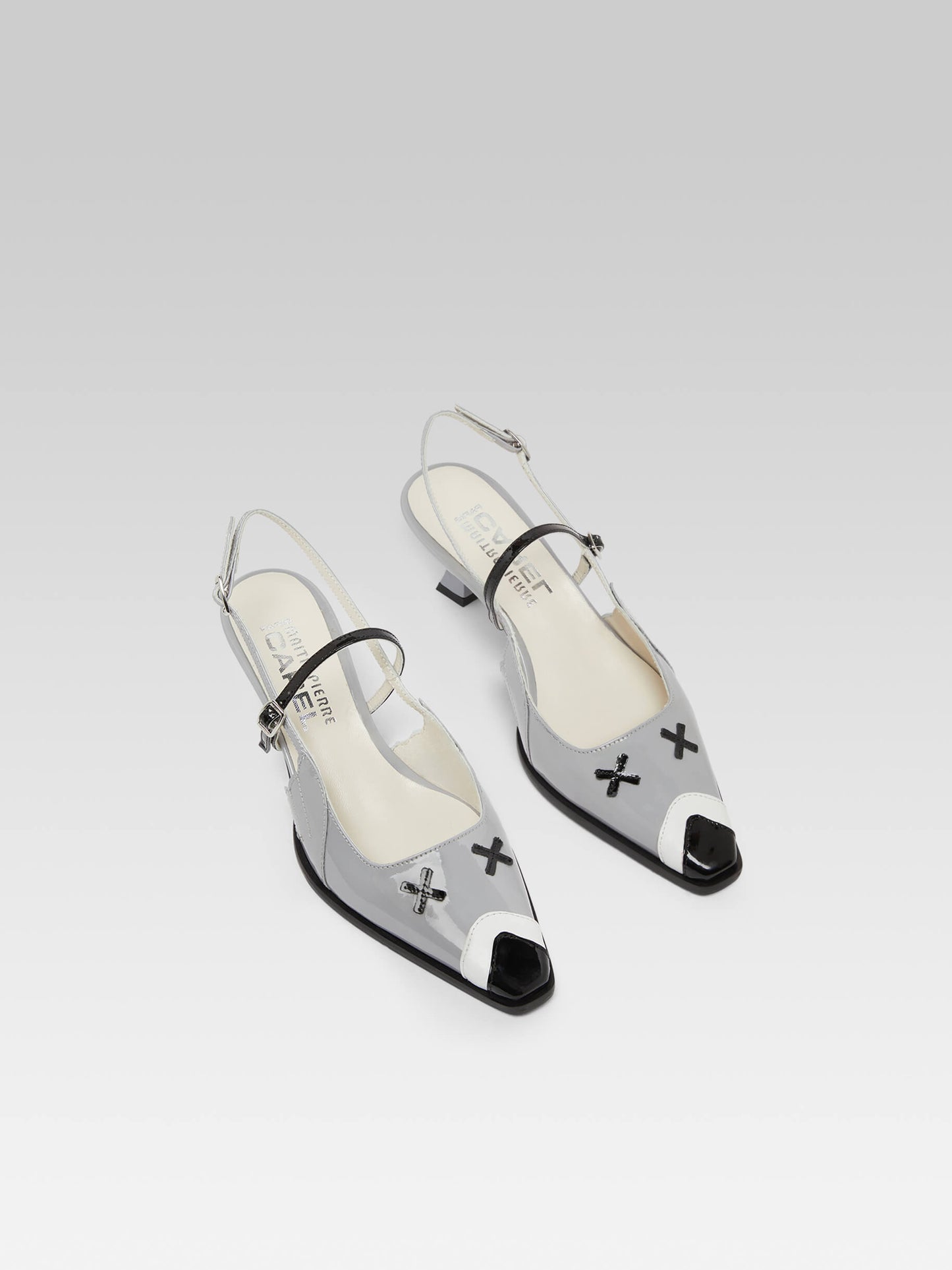 Pigeon - Grey patent leather slingback pumps