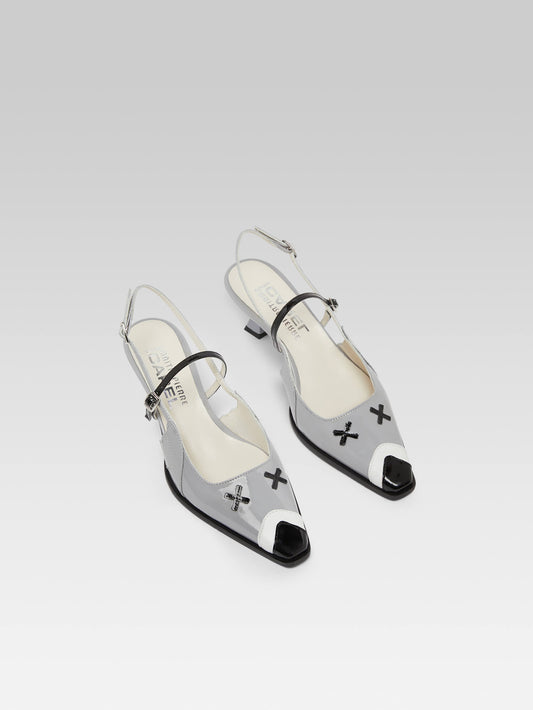 Pigeon - Escarpins slingback cuir verni gris