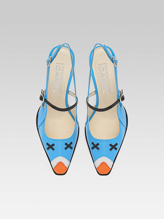 Pigeon - Escarpins slingback cuir verni bleu - Image numéro 3