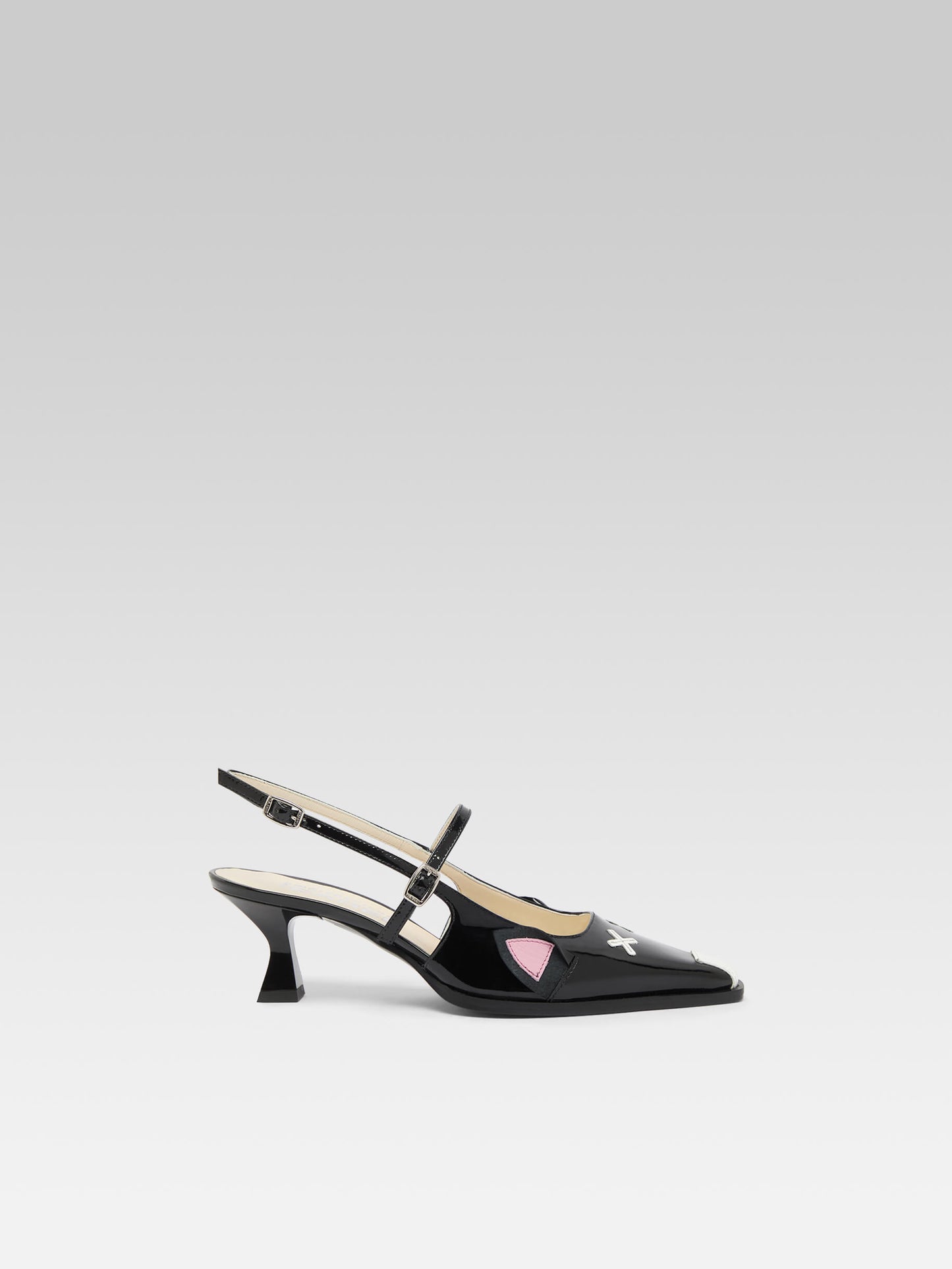 Souris - Escarpins slingback cuir verni noir