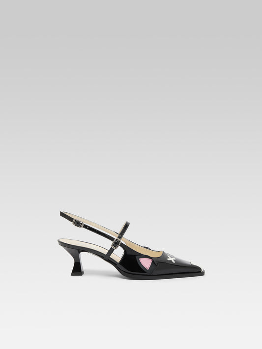 Souris - Black patent leather slingback pumps