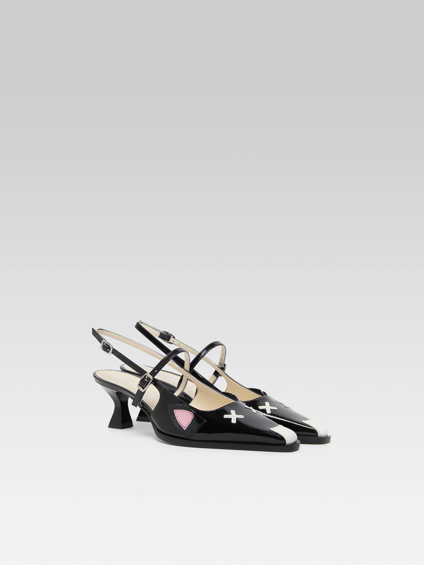 Souris - Escarpins slingback cuir verni noir