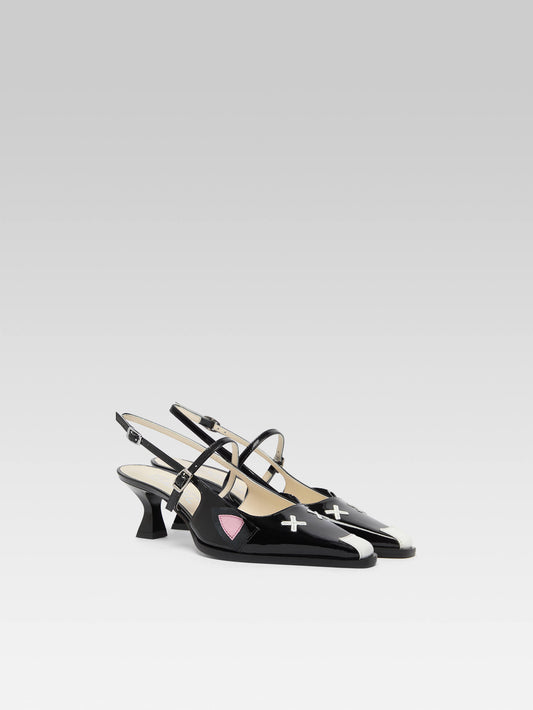 Souris - Black patent leather slingback pumps - Image number 4