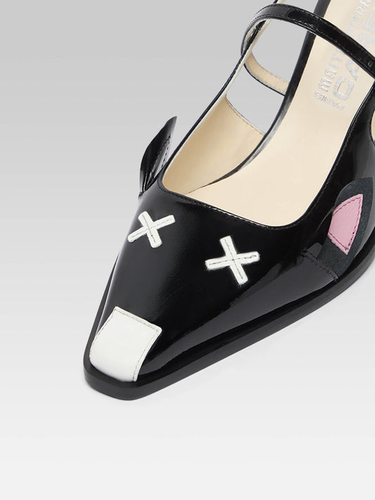 Souris - Black patent leather slingback pumps - Image number 5