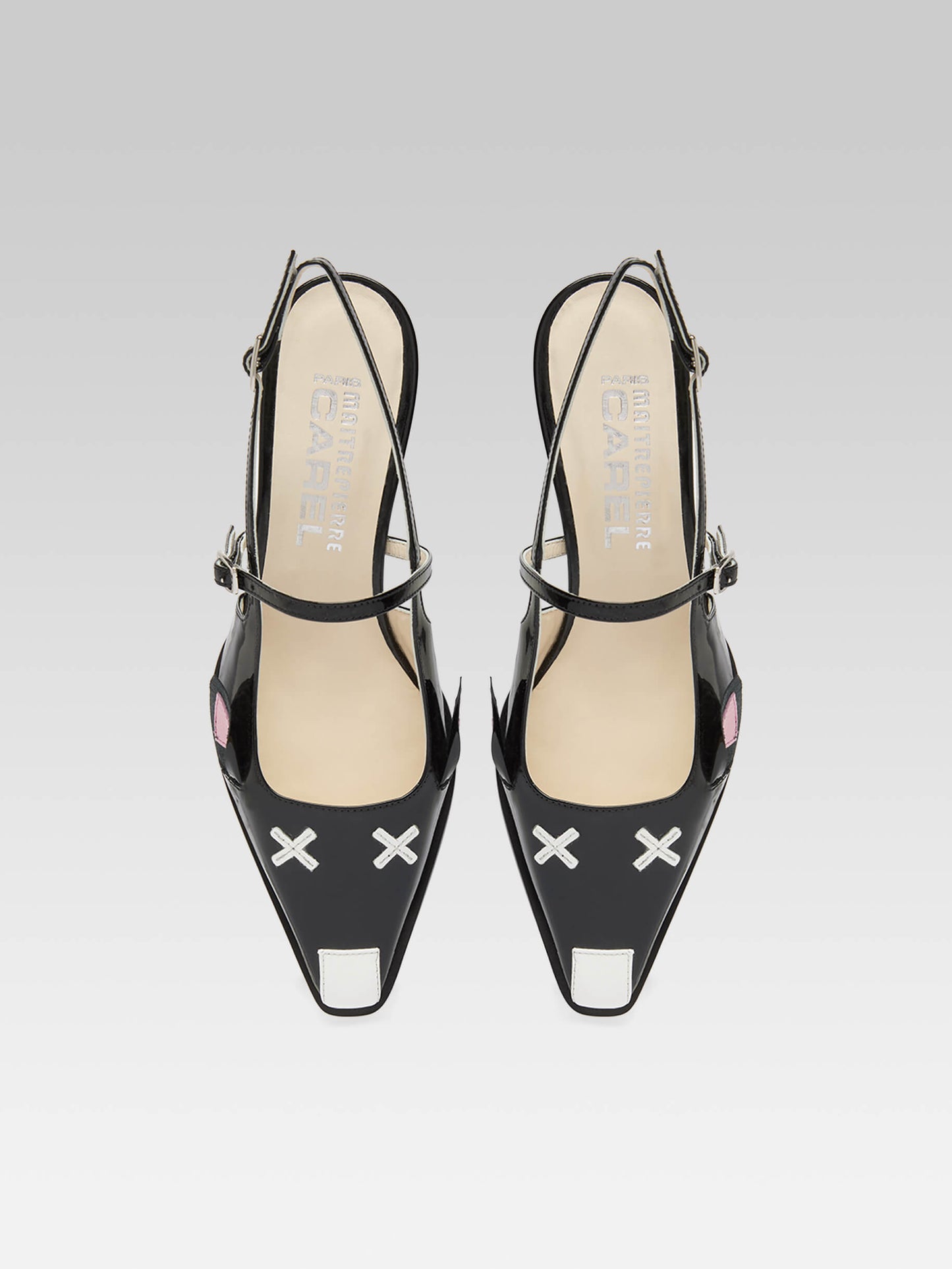 Souris - Escarpins slingback cuir verni noir