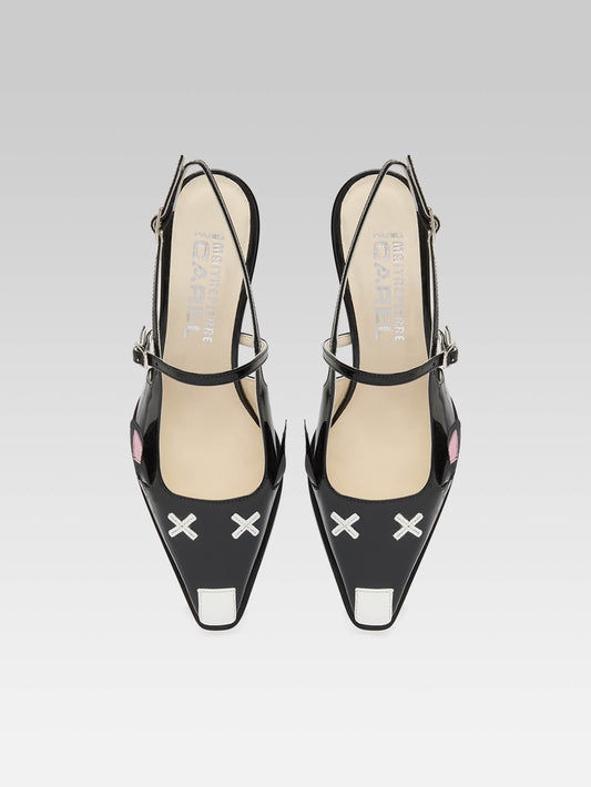 Souris - Black patent leather slingback pumps - Image number 3