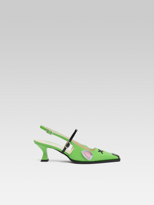 Souris - Escarpins slingback cuir verni vert