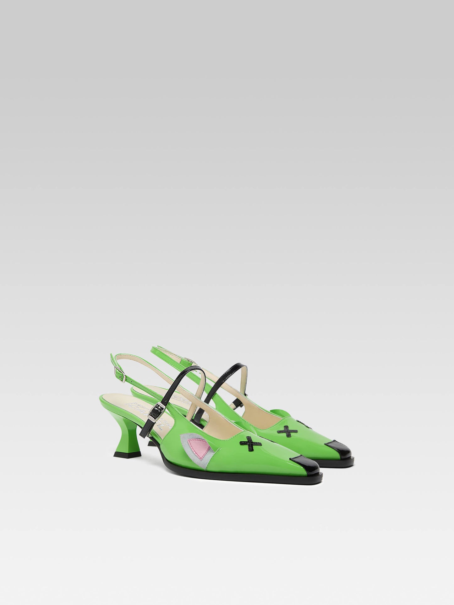 Souris - Green patent leather slingback pumps