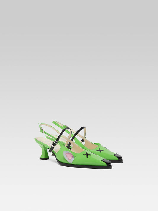 Souris - Escarpins slingback cuir verni vert - Image numéro 6