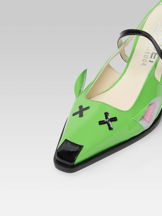 Souris - Escarpins slingback cuir verni vert - Image numéro 5