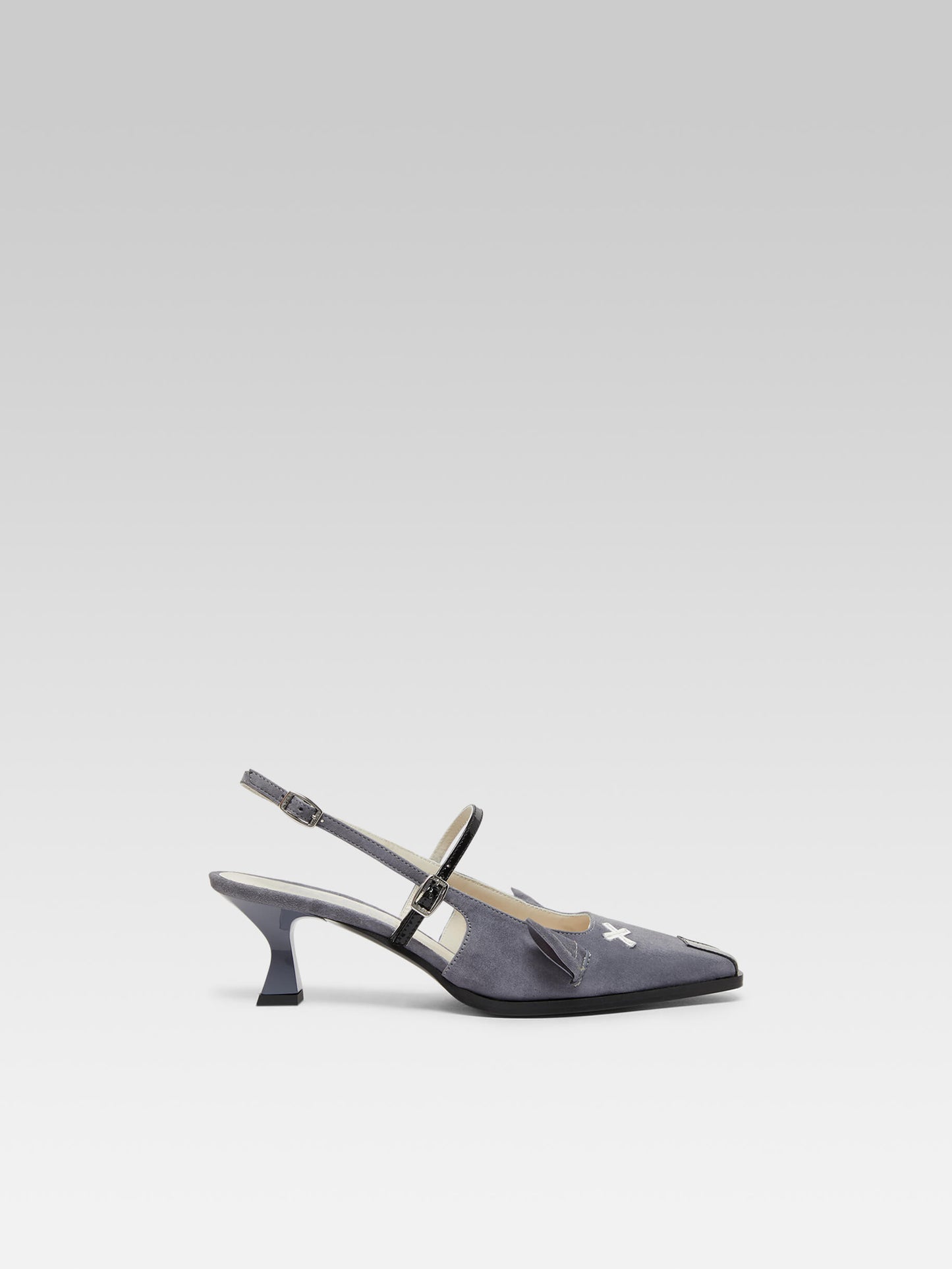 Souris - Escarpins slingback cuir velours gris