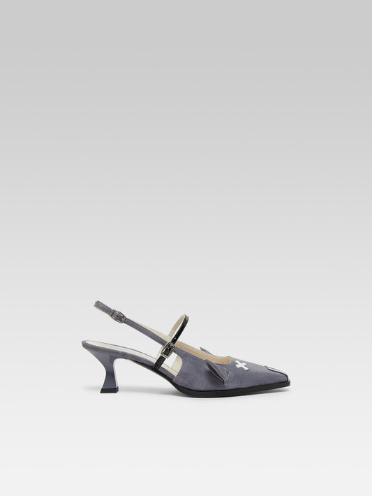 Souris - Grey suede leather slingback pumps - Image number 2