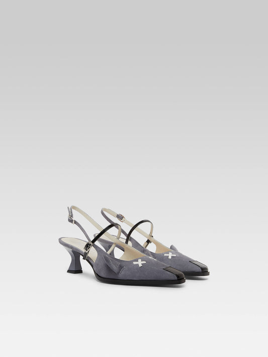 Souris - Escarpins slingback cuir velours gris - Image numéro 3