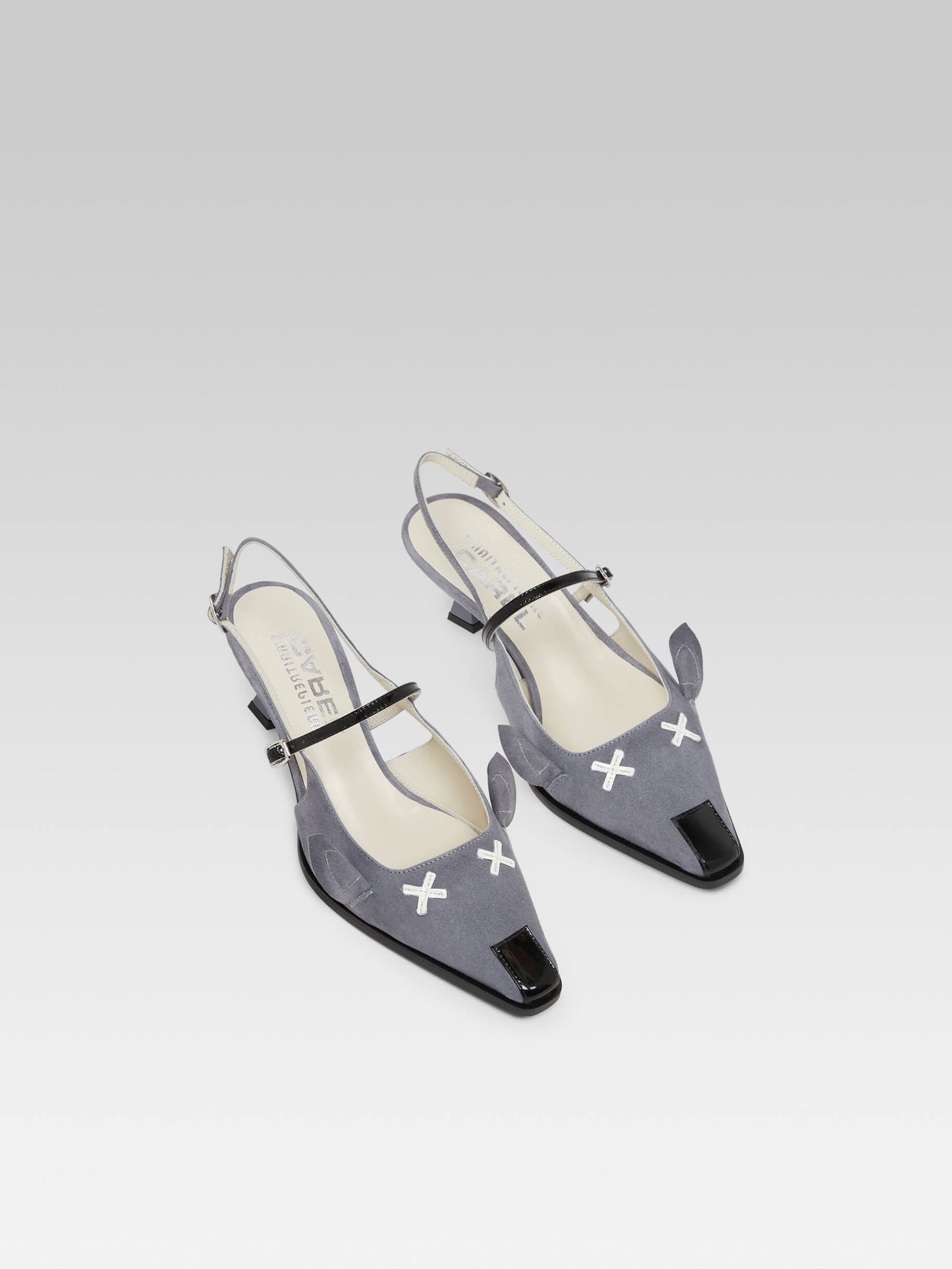 Souris - Escarpins slingback cuir velours gris