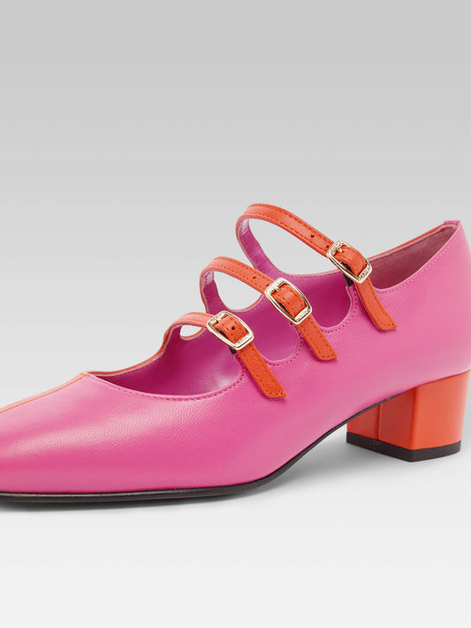 Kina Half - Two-tone pink and orange upcycled leather Mary Janes pumps - Image number 3