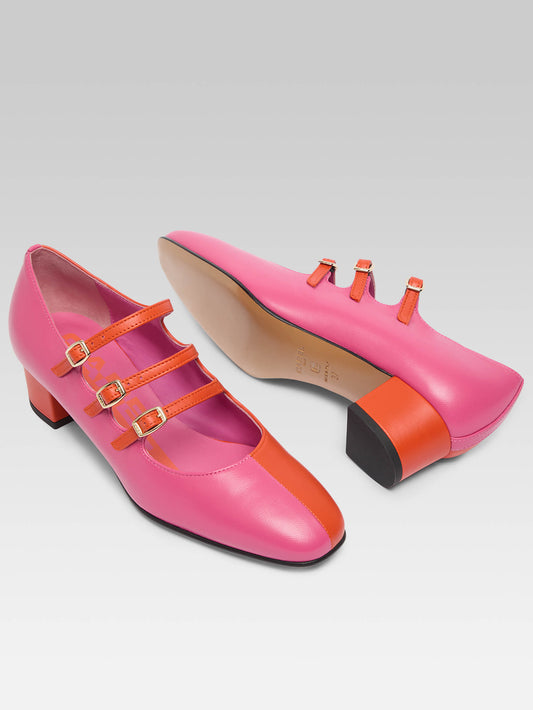 Kina Half - Two-tone pink and orange upcycled leather Mary Janes pumps - Image number 5