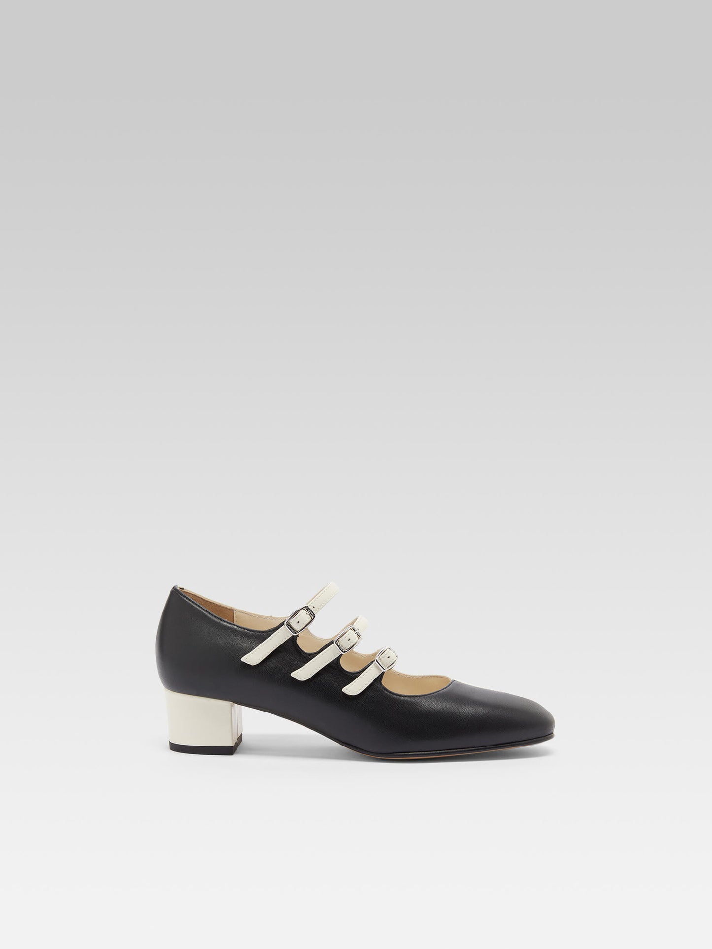 Kina Half - Two-tone black and ivory leather Mary Janes pumps