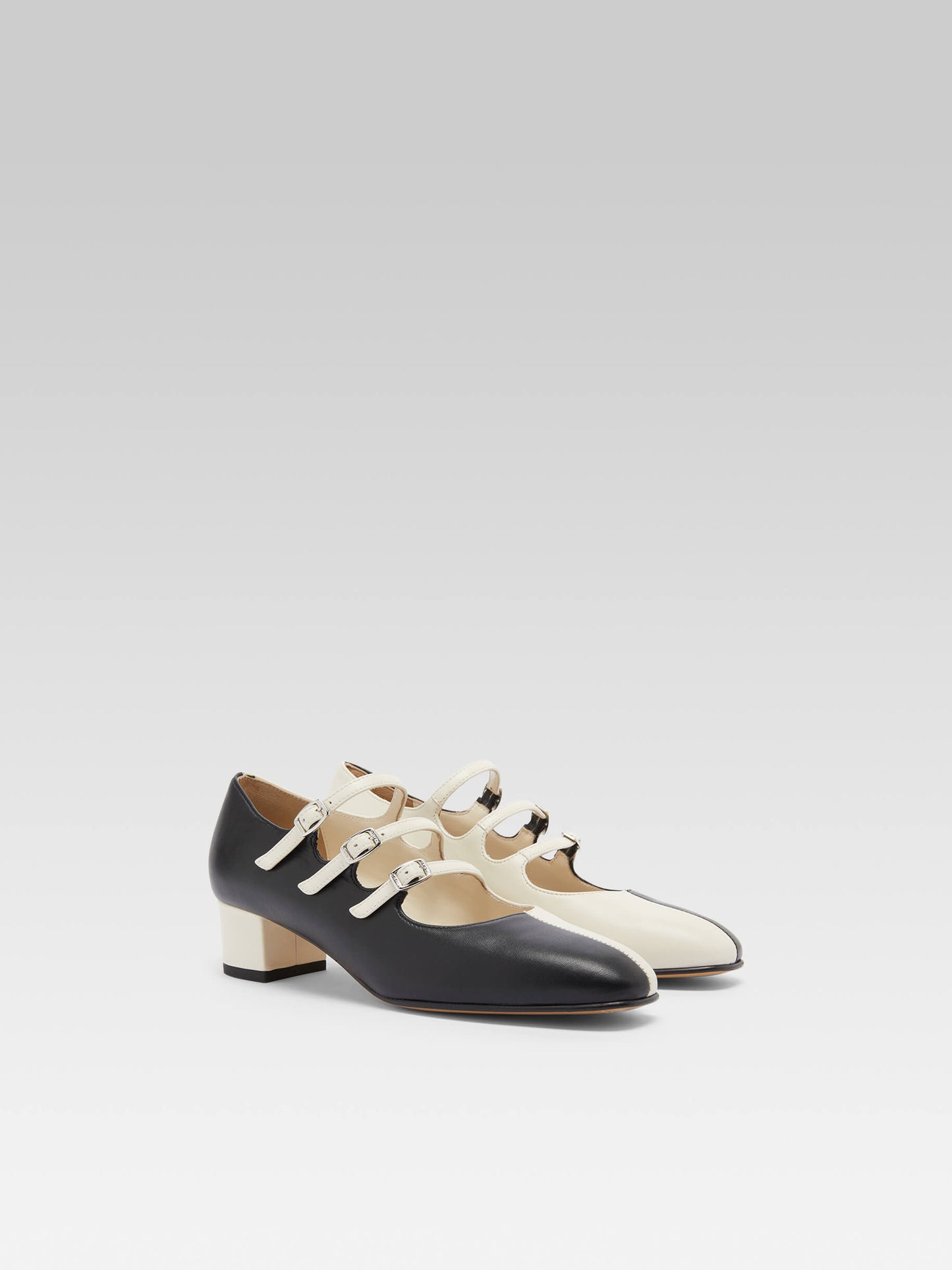 Kina Half - Two-tone black and ivory leather Mary Janes pumps