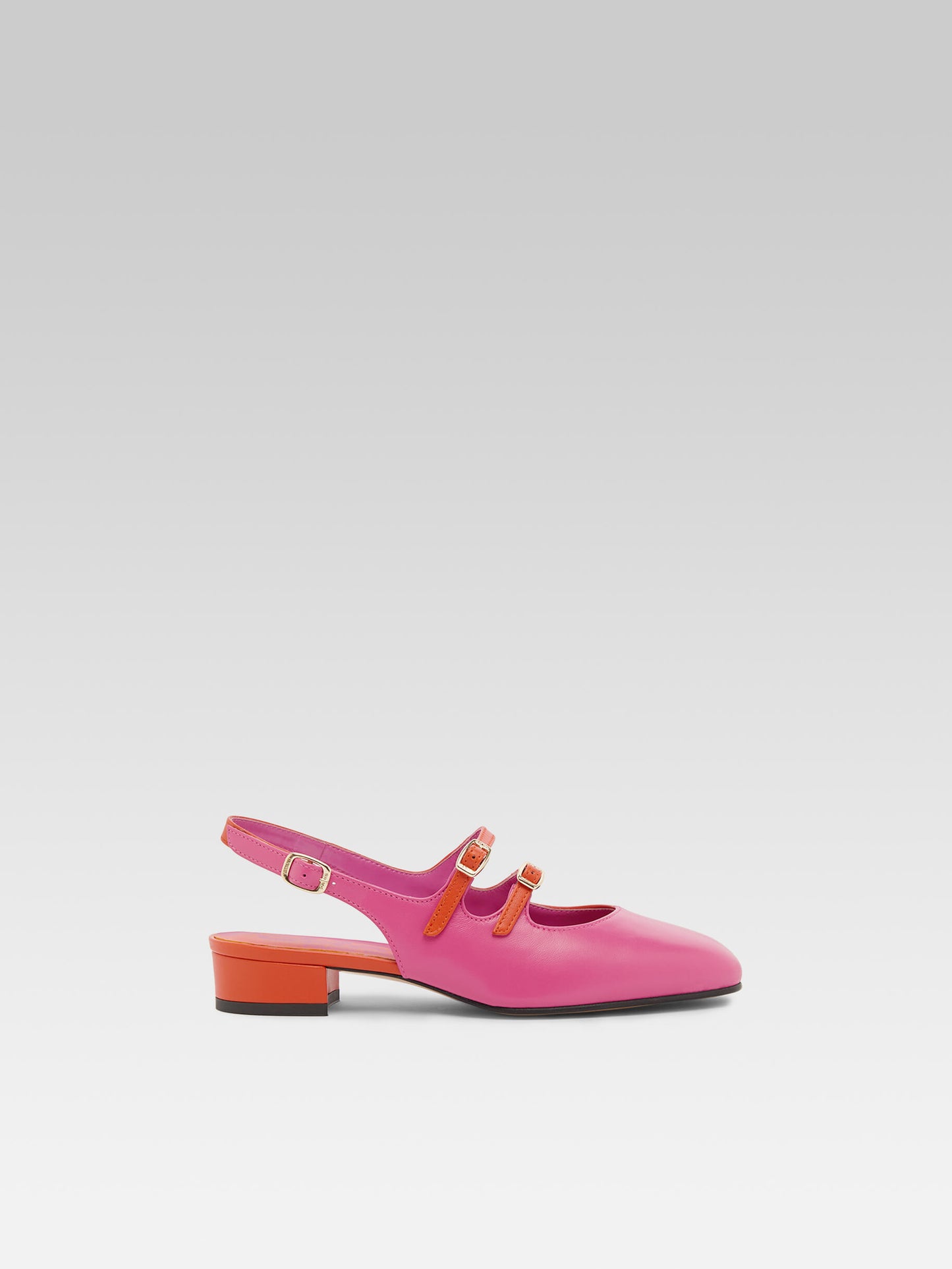 Peche Half - Two-tone pink and orange leather slingback Mary Janes