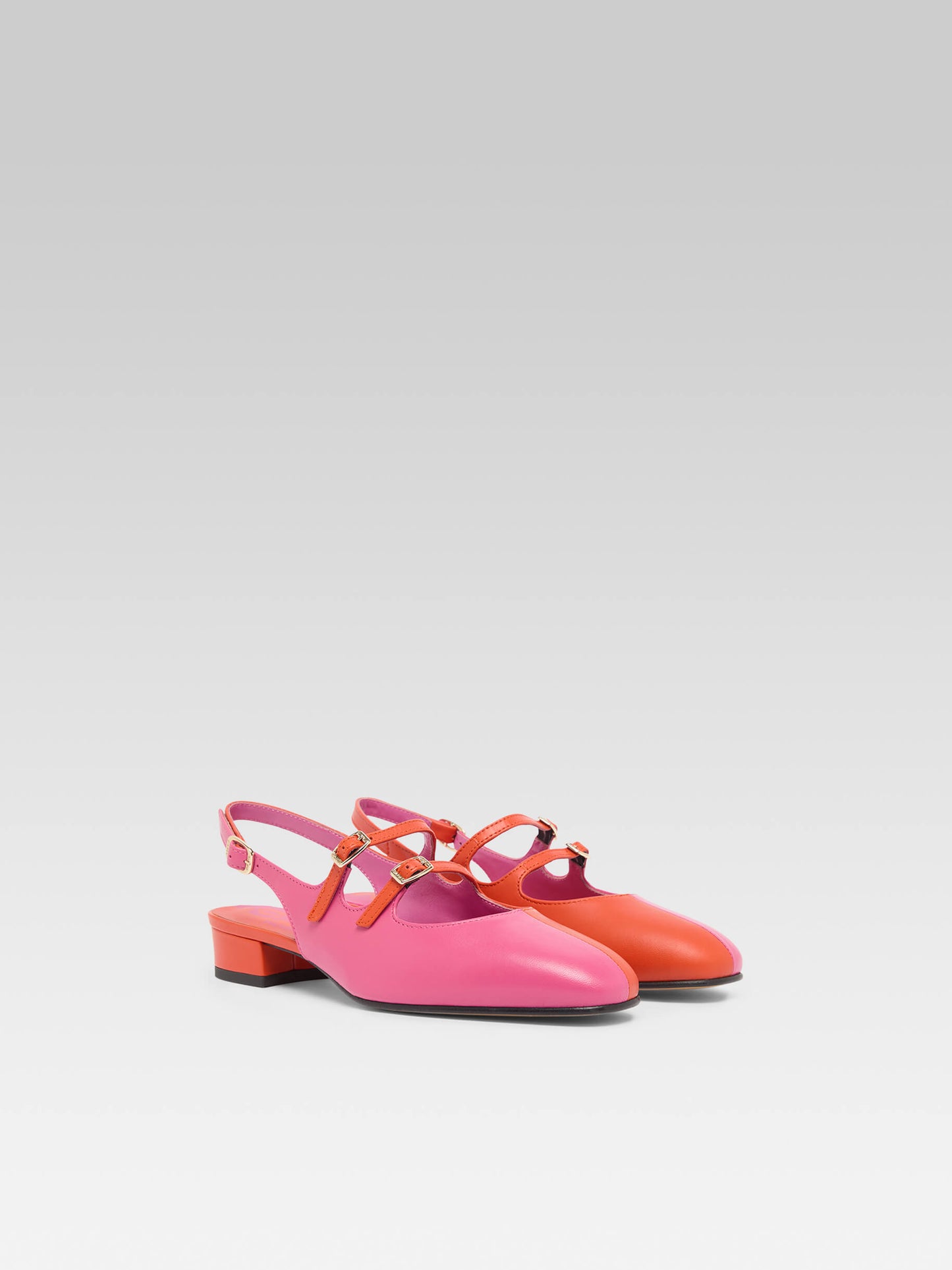 Peche Half - Two-tone pink and orange leather slingback Mary Janes