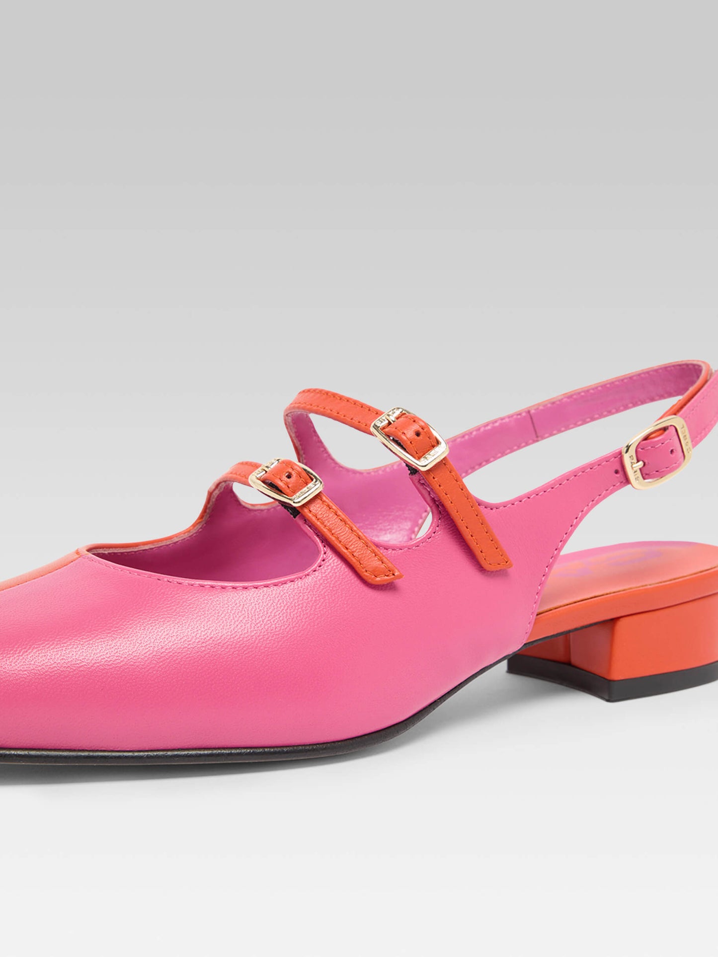 Peche Half - Two-tone pink and orange leather slingback Mary Janes