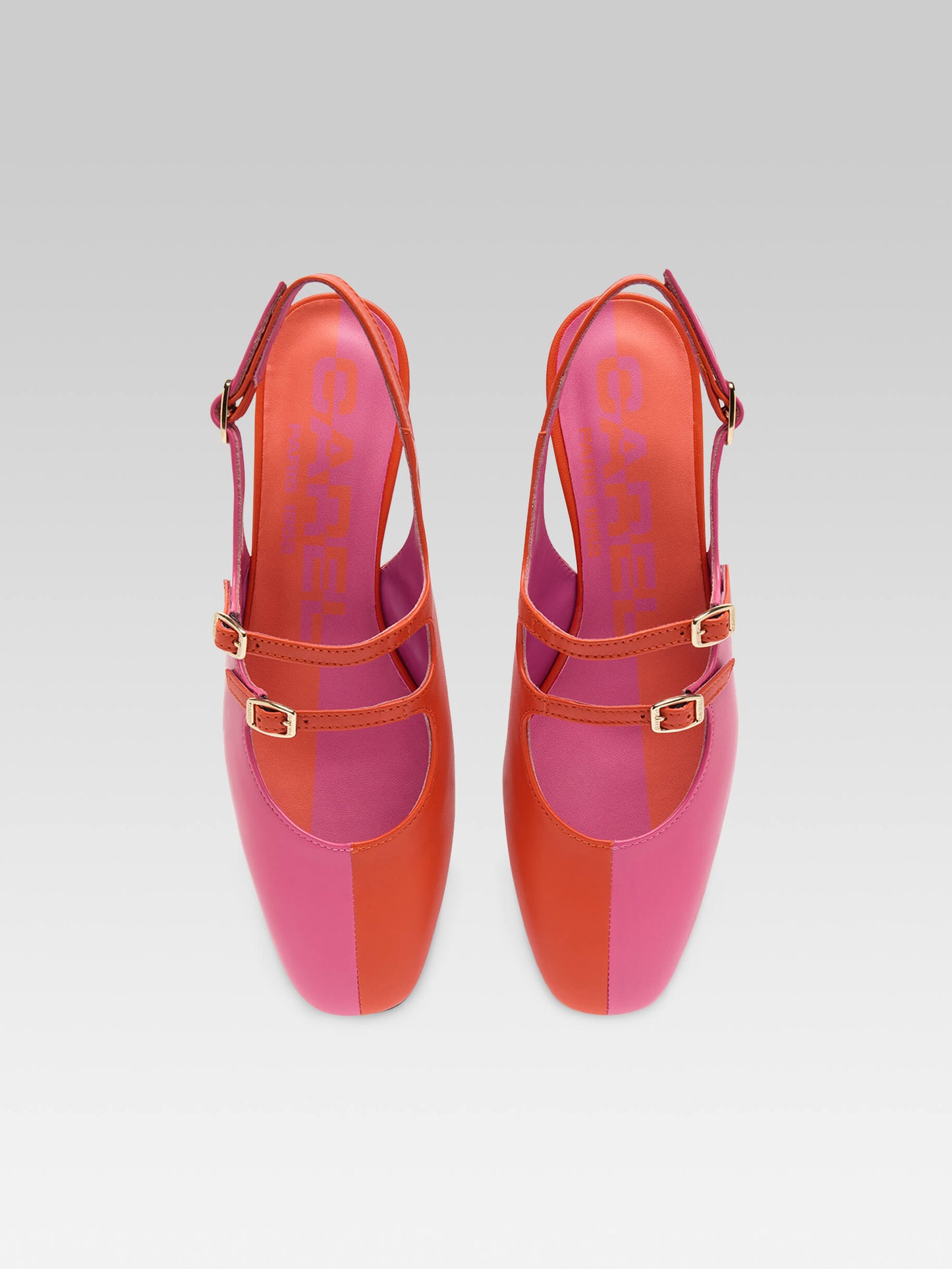 Peche Half - Two-tone pink and orange leather slingback Mary Janes