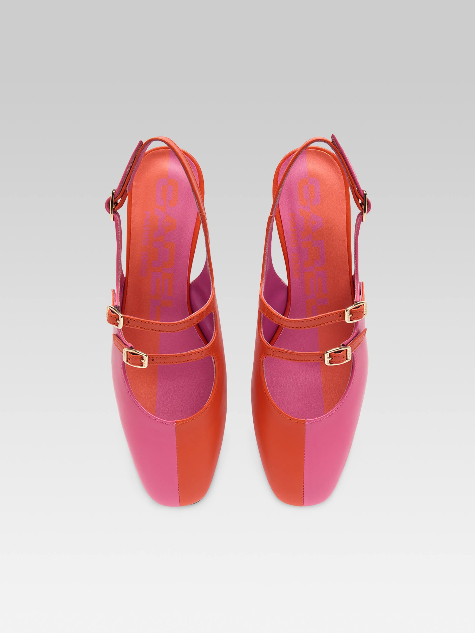 Peche Half - Two-tone pink and orange leather slingback Mary Janes - Image number 2