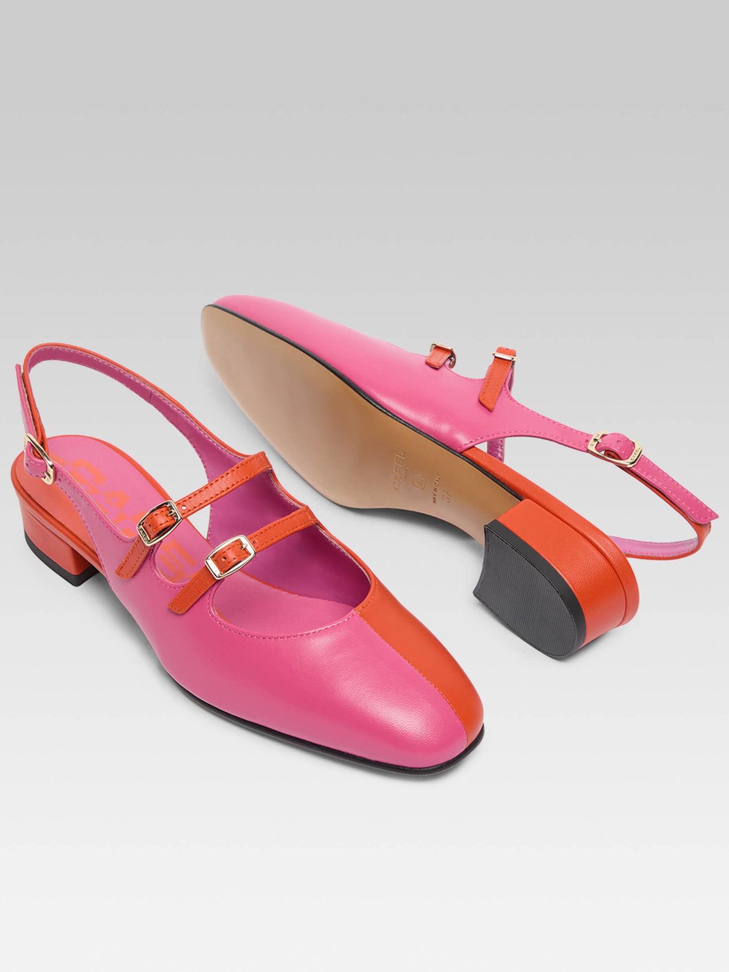 Peche Half - Two-tone pink and orange leather slingback Mary Janes