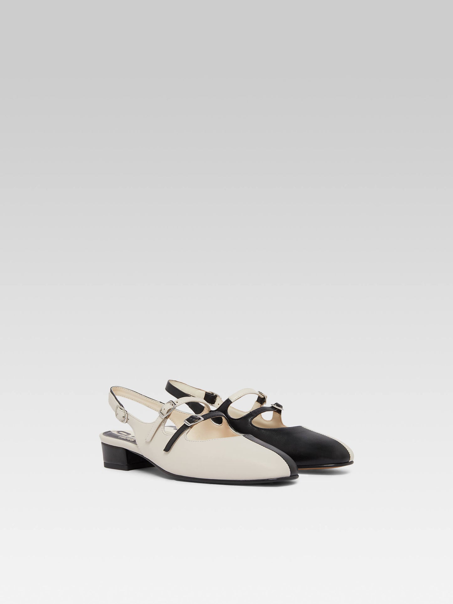 Peche Half - Babies slingback bicolore cuir noir et ivoire