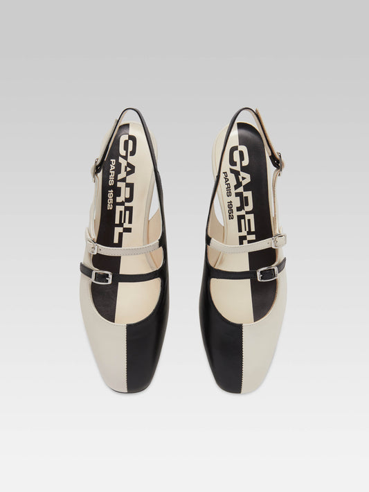 Peche Half - Two-tone black and ivory leather slingback Mary Janes