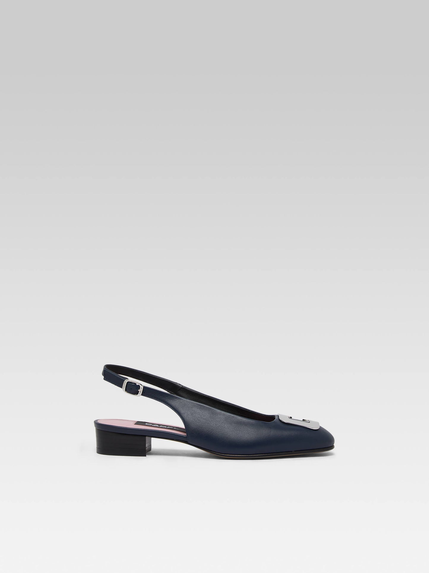 Coquelicot - Navy blue leather slingback with C logo