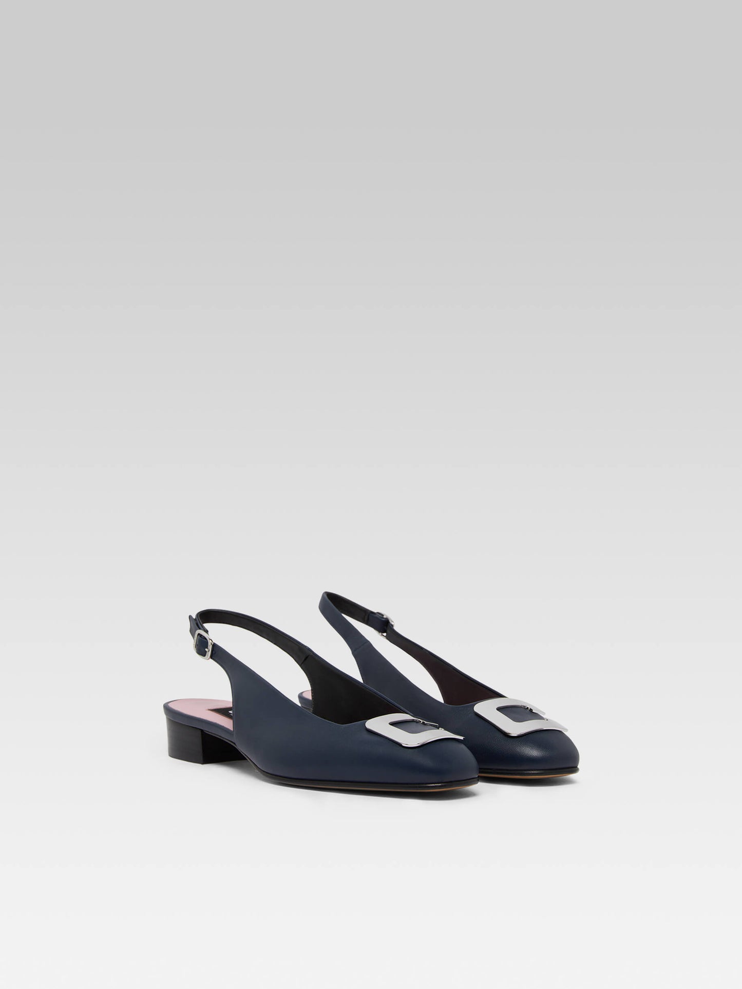 Coquelicot - Navy blue leather slingback with C logo